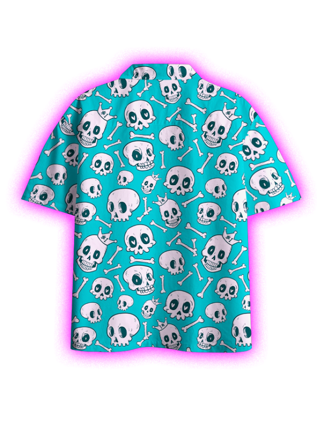 PLAYFUL SKULL PATTERN BUTTON UP POCKET SHIRT