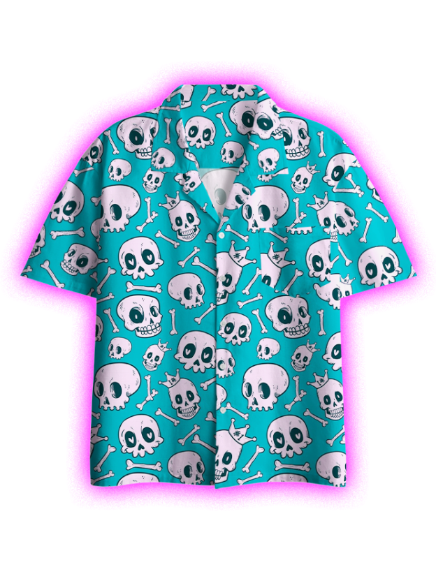 PLAYFUL SKULL PATTERN BUTTON UP POCKET SHIRT