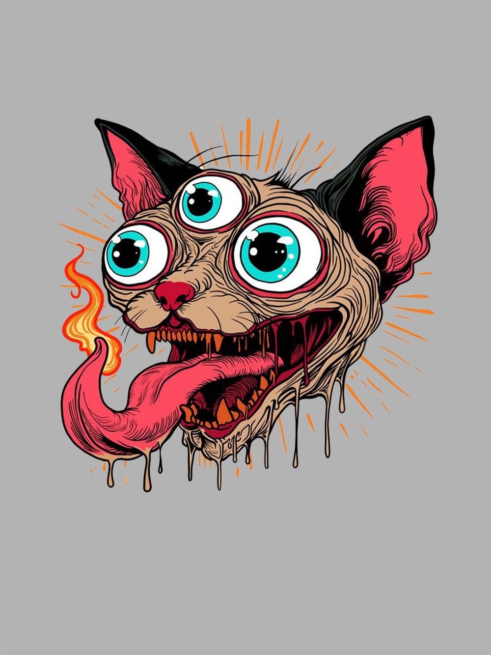 Flaming Three-Eyed Cat Washed Tshirt