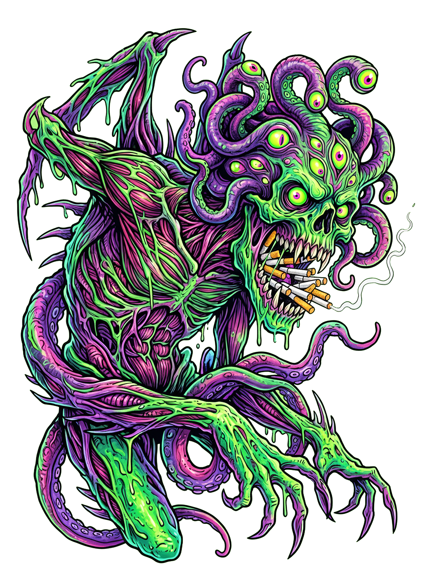 Evil Goddess Horror Art Washed Tshirt