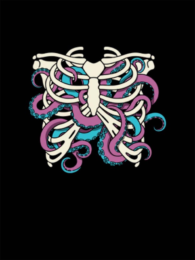 Skull Octopus Tentacles Washed Tshirt