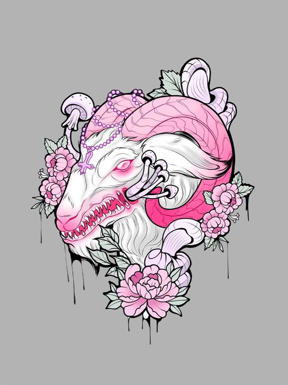 Floral Demon Majesty Washed Tshirt