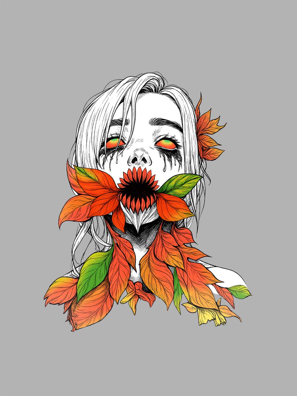 Flower Demon Autumn Leaves Washed Tshirt