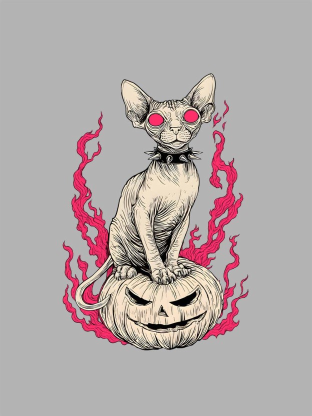 Hairless Cat Pumpkin Flame Washed Tshirt