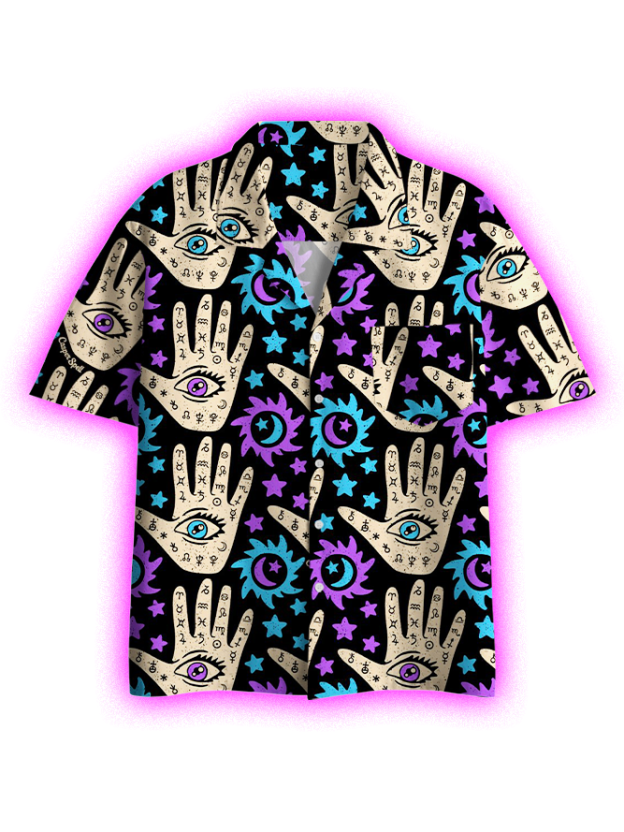 MYSTIC PALM PATTERN BUTTON UP POCKET SHIRT