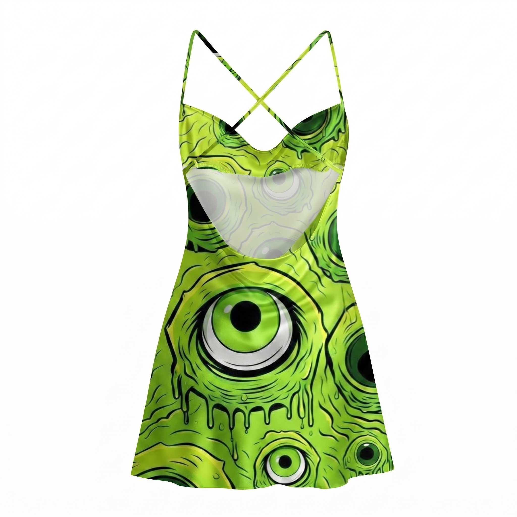 NEON GREEN CYCLOPS SATIN CROSS BACK MINI DRESS