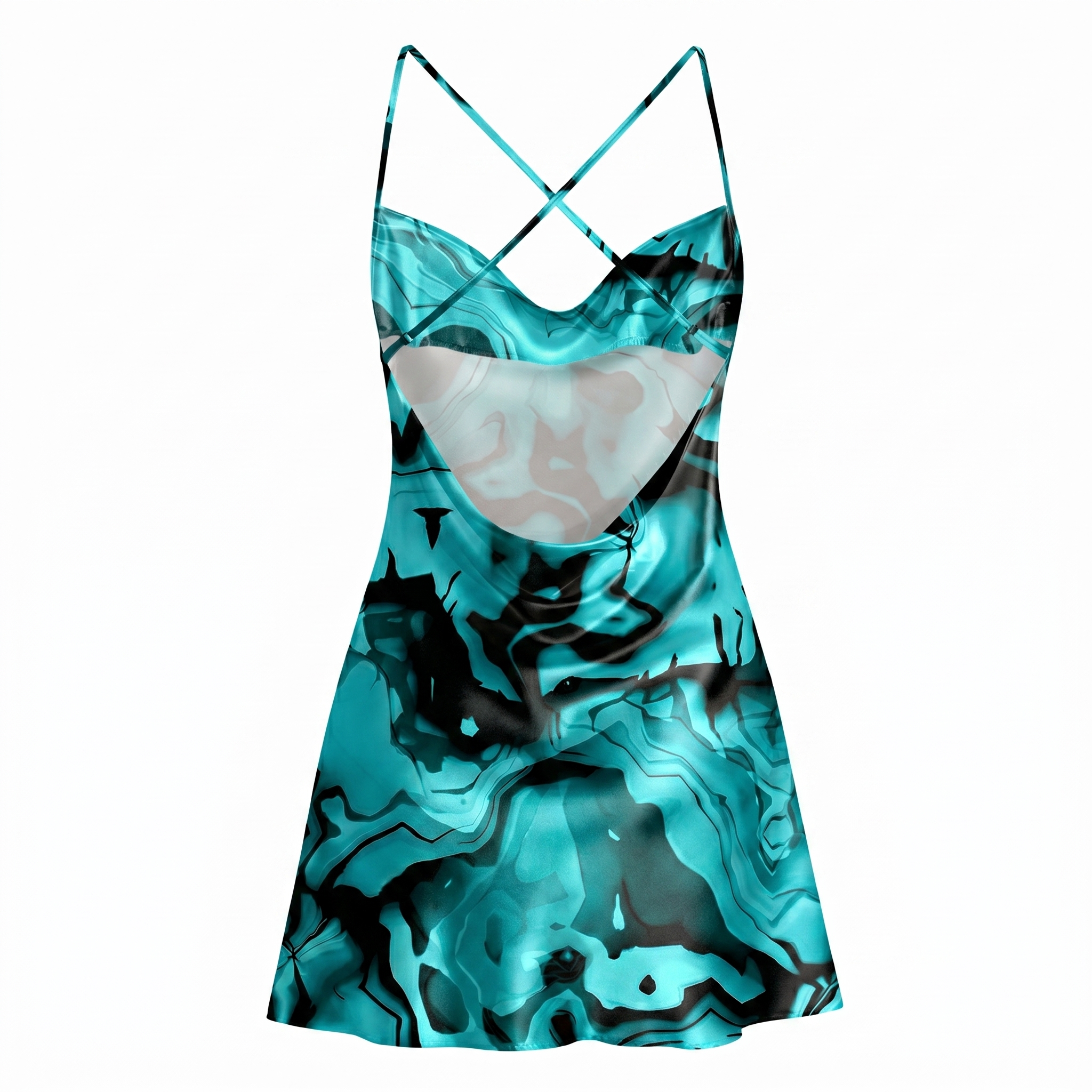 DEEP SEA ENERGY SATIN CROSS BACK MINI DRESS