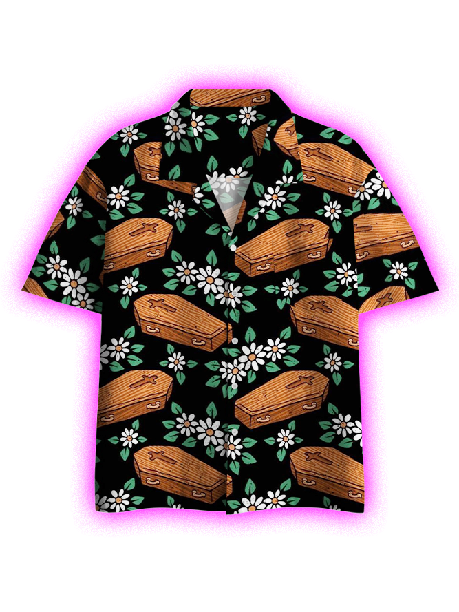 COFFINS AND DAISIES BUTTON UP POCKET SHIRT