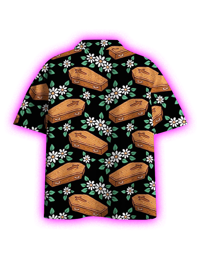 COFFINS AND DAISIES BUTTON UP POCKET SHIRT