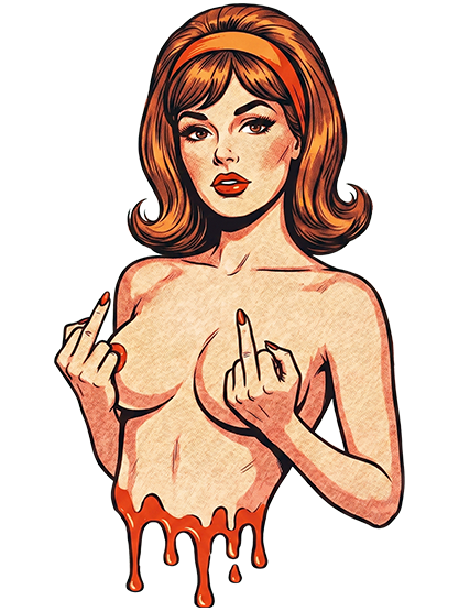 DRIPPING PIN-UP MIDDLE FINGER AAA DOUBLE SIDED PRINT WASHED TSHIRT