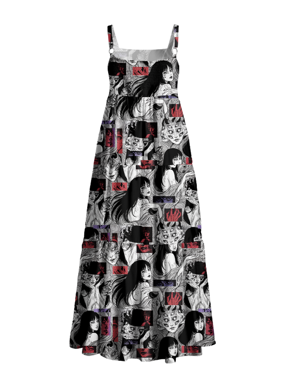 TERRIFYING LONG-HAIRED GIRL WIDE STRAPS MAXI DRESS