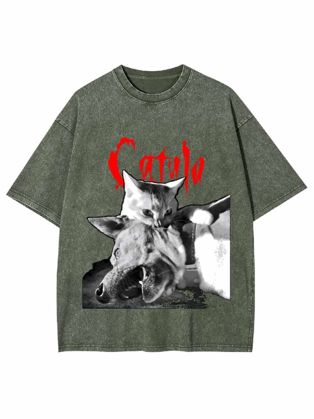 CAT AND WOLF  COMBAT WASHED TSHIRT
