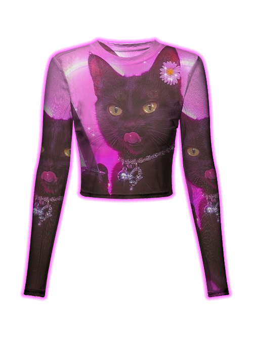 Elegant Cat With A Knife Mesh Top