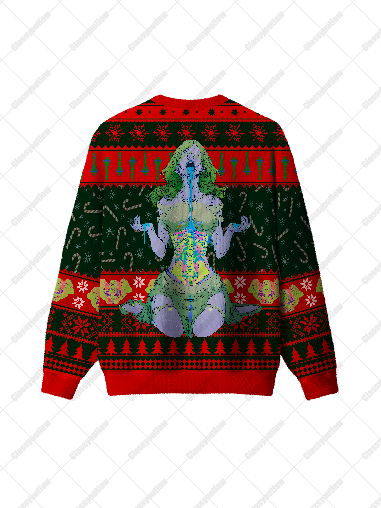 Psychedelic Bone Girl UGLY CHRISTMAS SWEATSHIRT