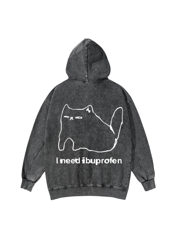 Ibuprofen Cat Washed Hoodie