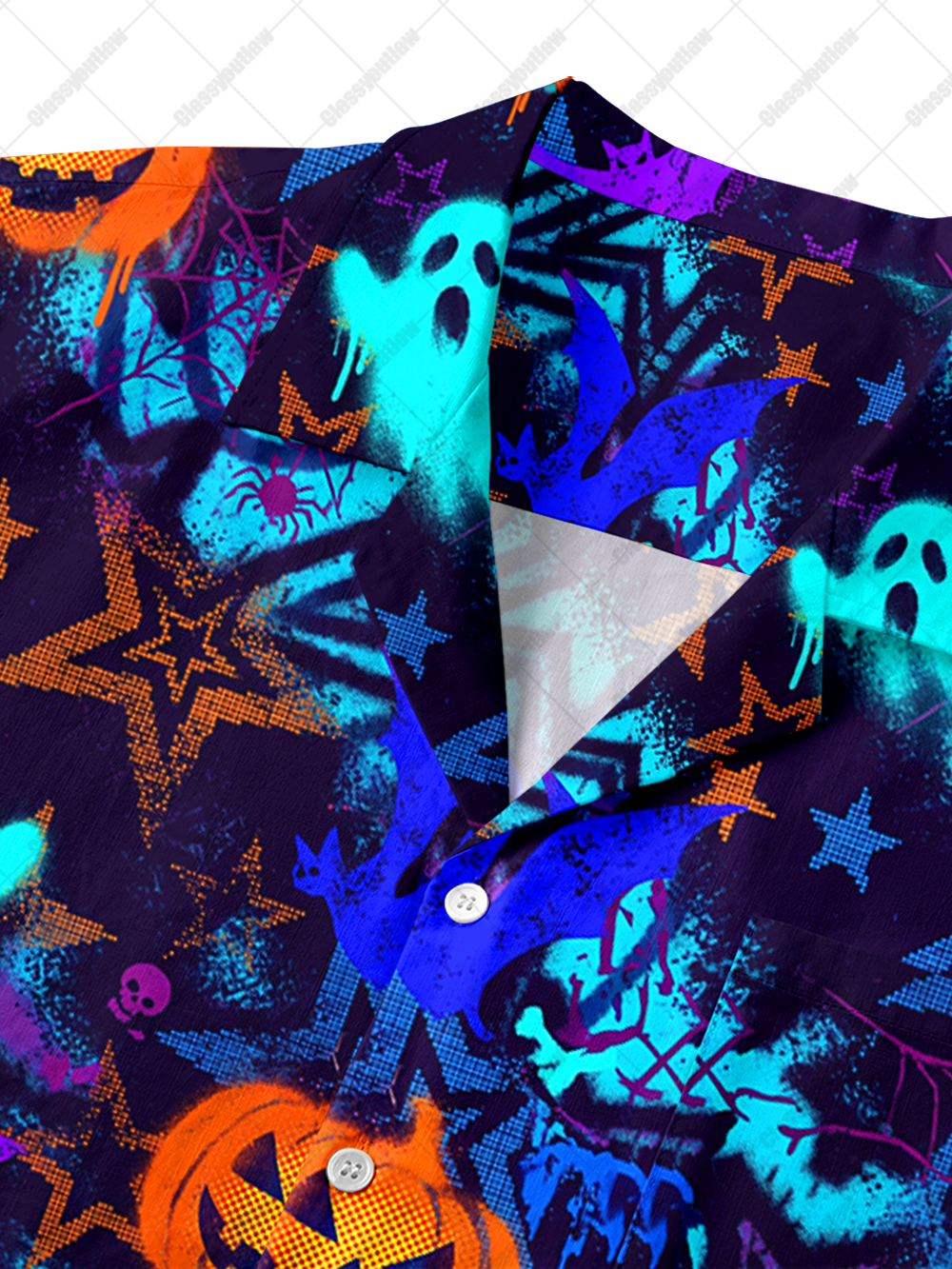 SPOOKY PUMPKIN BUTTON UP POCKET SHIRT
