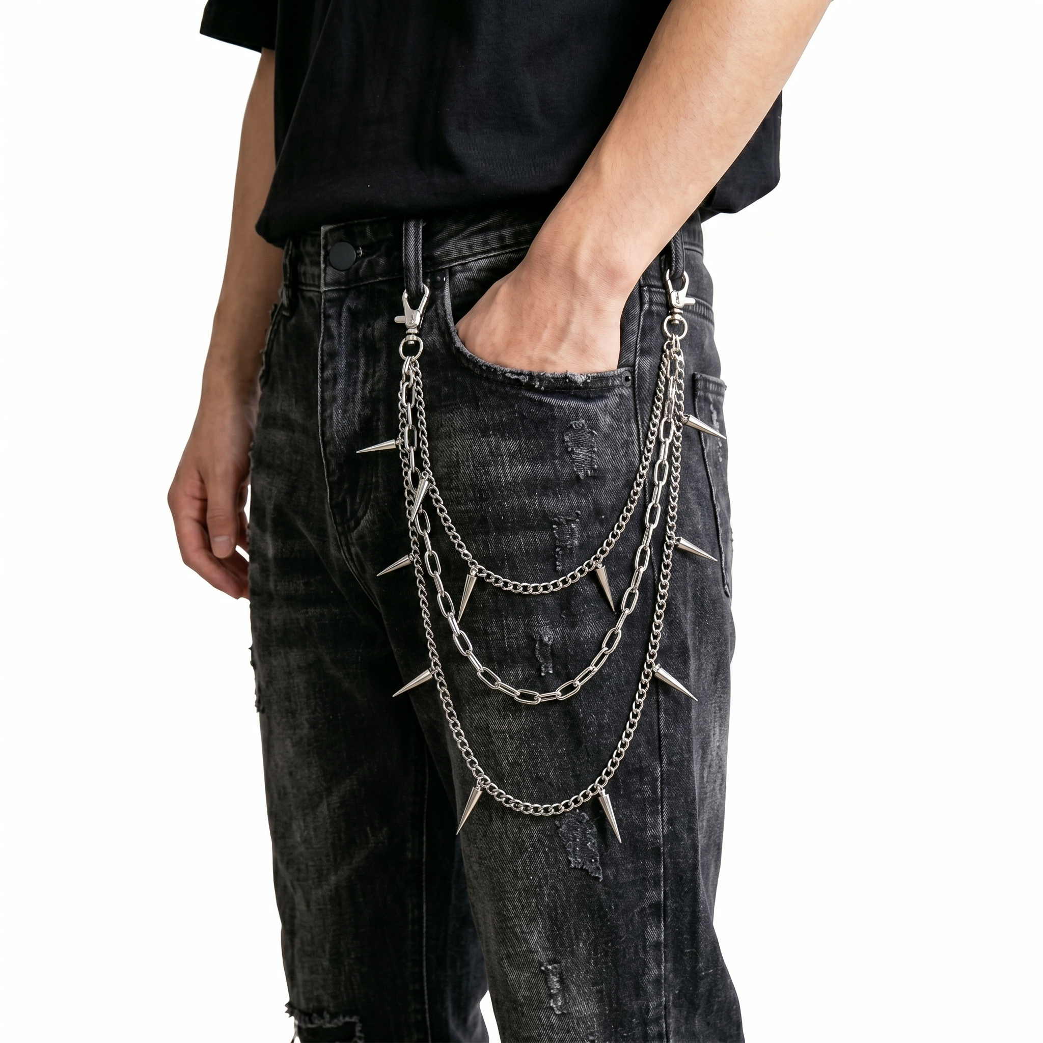 PUNK-STYLE STUDDED GEO CLO WAIST CHAIN