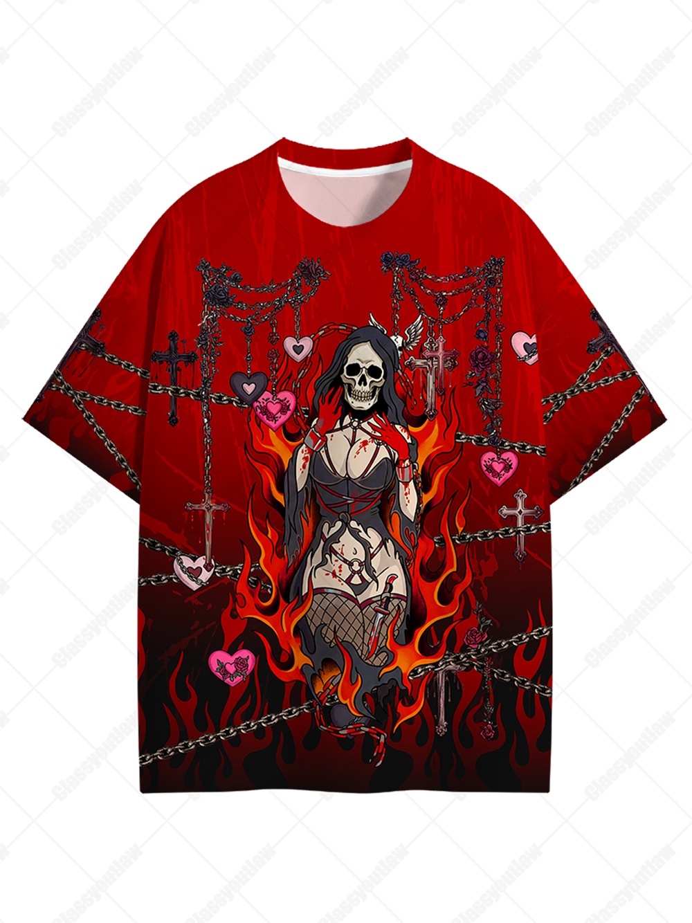 Sexy Gothic Skeleton Eco Oversized Graphic Tees