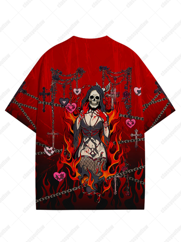 Sexy Gothic Skeleton Eco Oversized Graphic Tees
