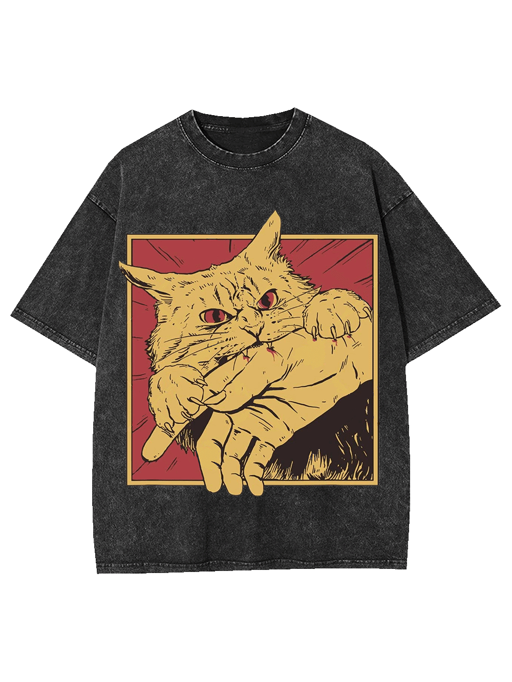 Defensive Cat with Stick Washed Tshirt