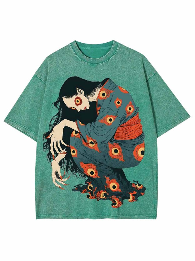 Eye Patterned Woman Washed Tshirt