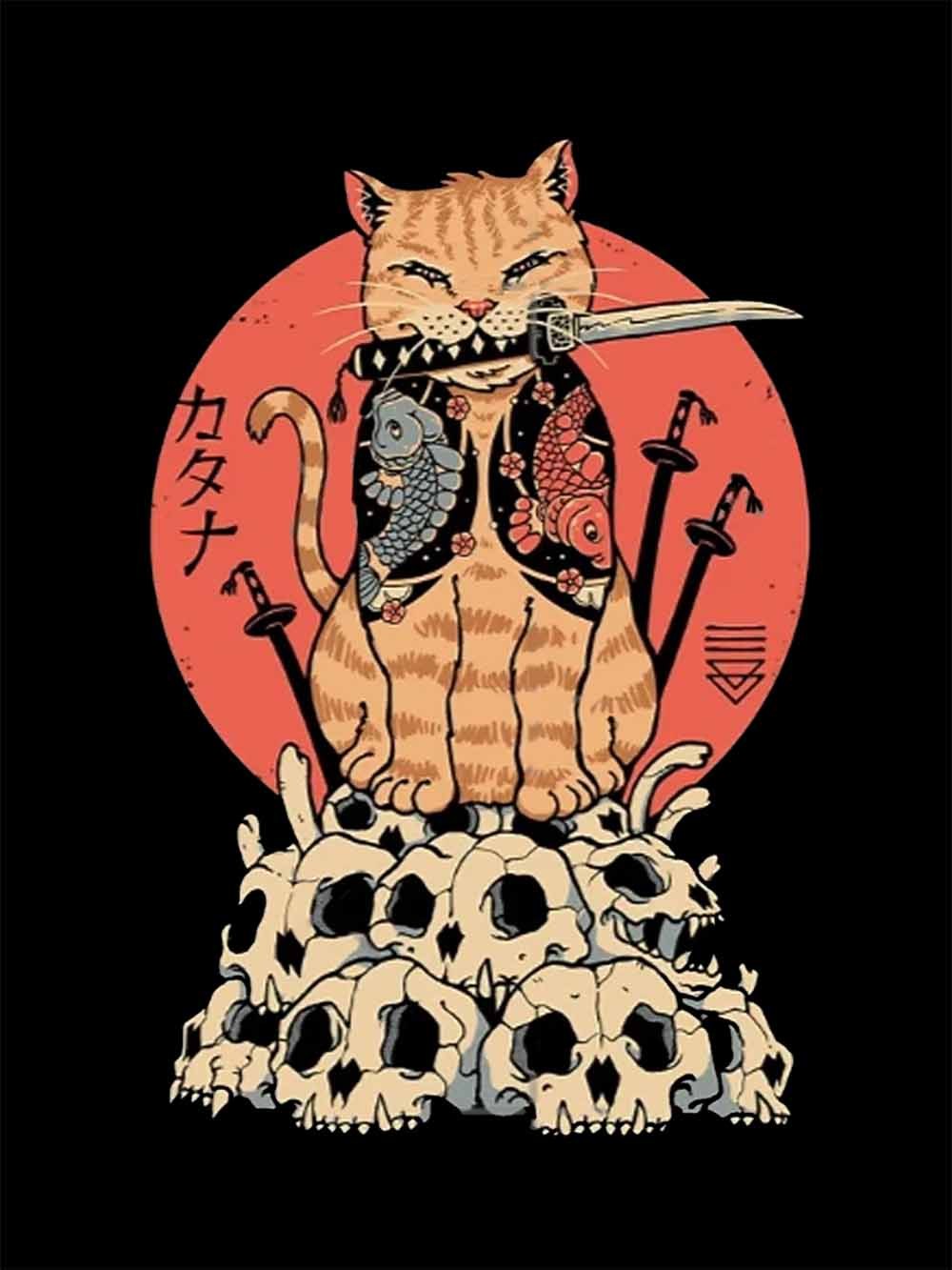 Samurai Cat Washed Tshirt