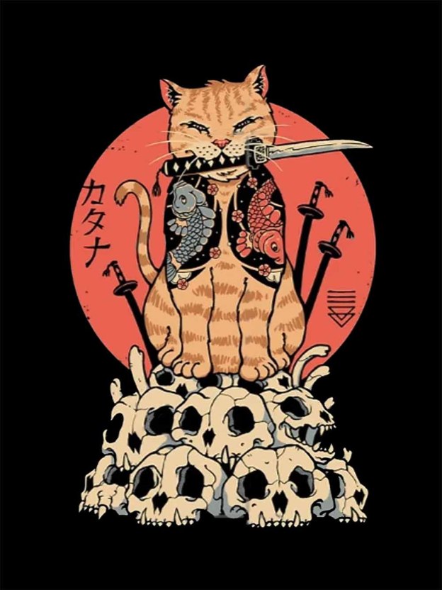 Samurai Cat Washed Tshirt