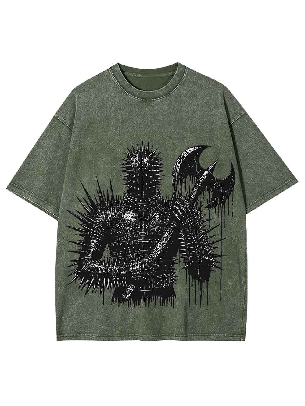 Spiked Warrior with Battle Axe Washed Tshirt