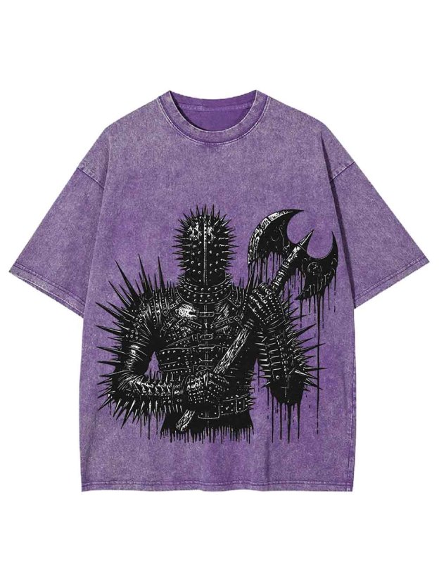 Spiked Warrior with Battle Axe Washed Tshirt