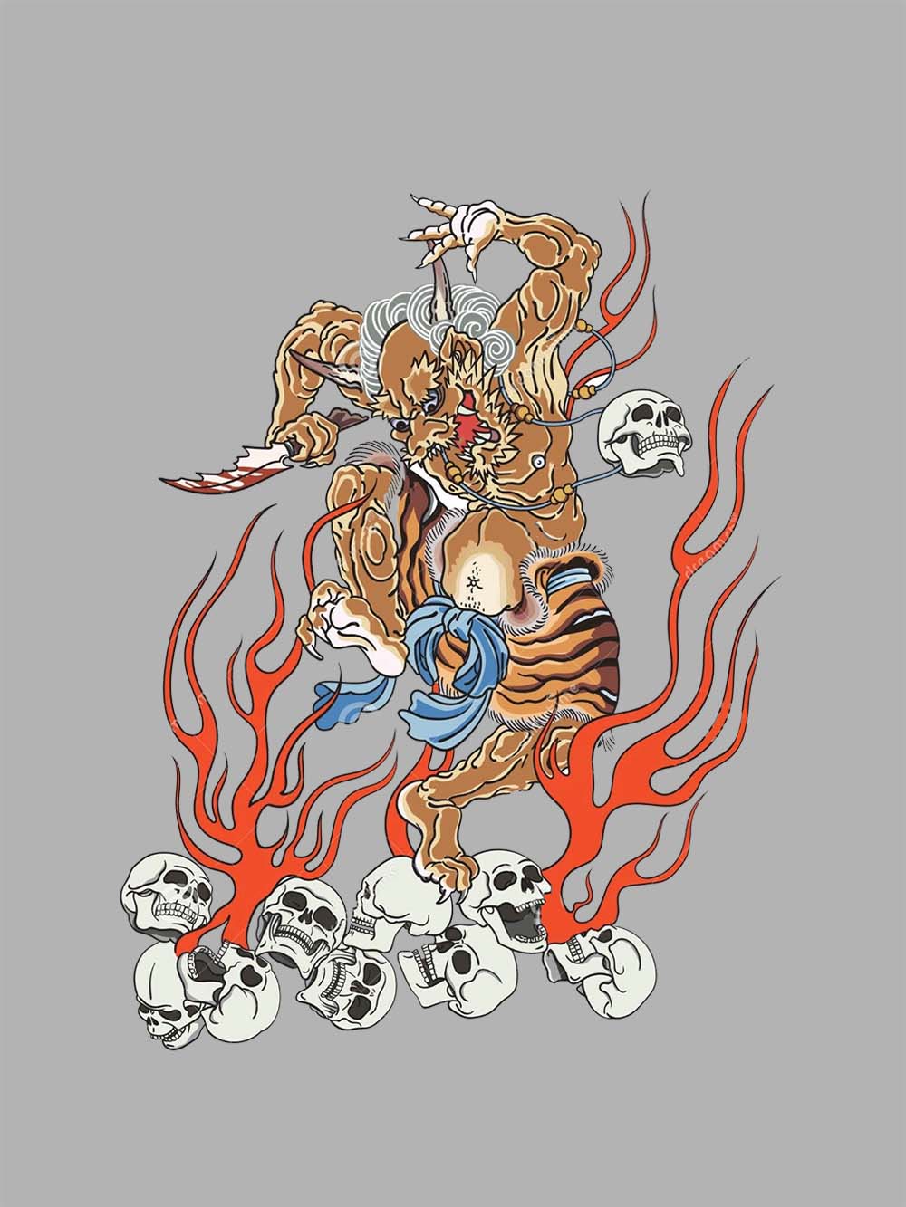 Fiery Demon Warrior Washed Tshirt