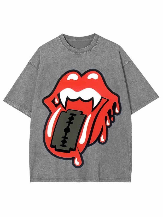 LIPS OF ROCK WASHED TSHIRT