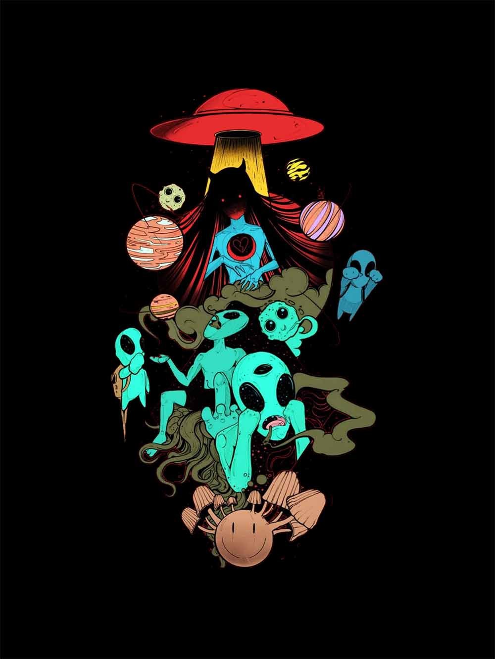 UFO and Alien Gathering Washed Tshirt