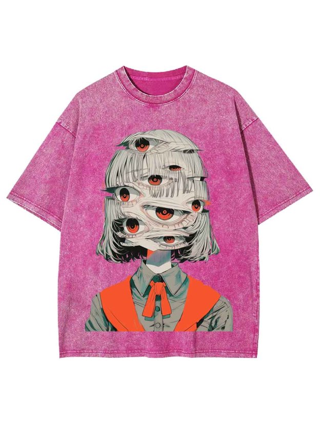Girl with Multiple Eyes Washed Tshirt