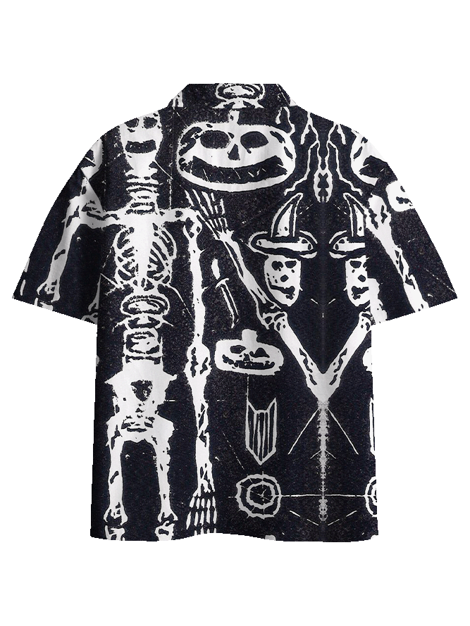 SKELETON SCENE BUTTON UP POCKET SHIRT