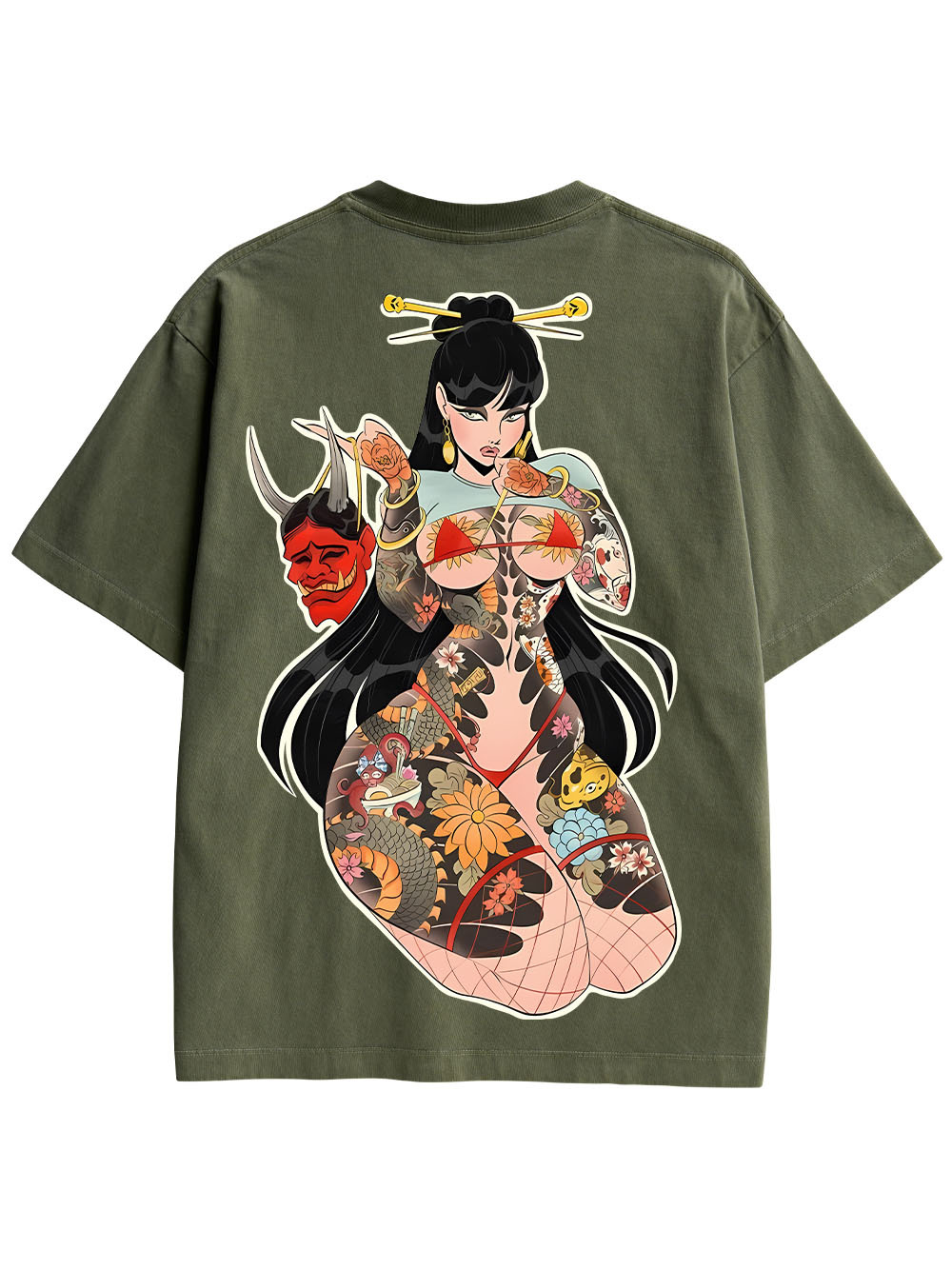 TATTOOED MYSTIQUE DOUBLE SIDED PRINT WASHED TSHIRT