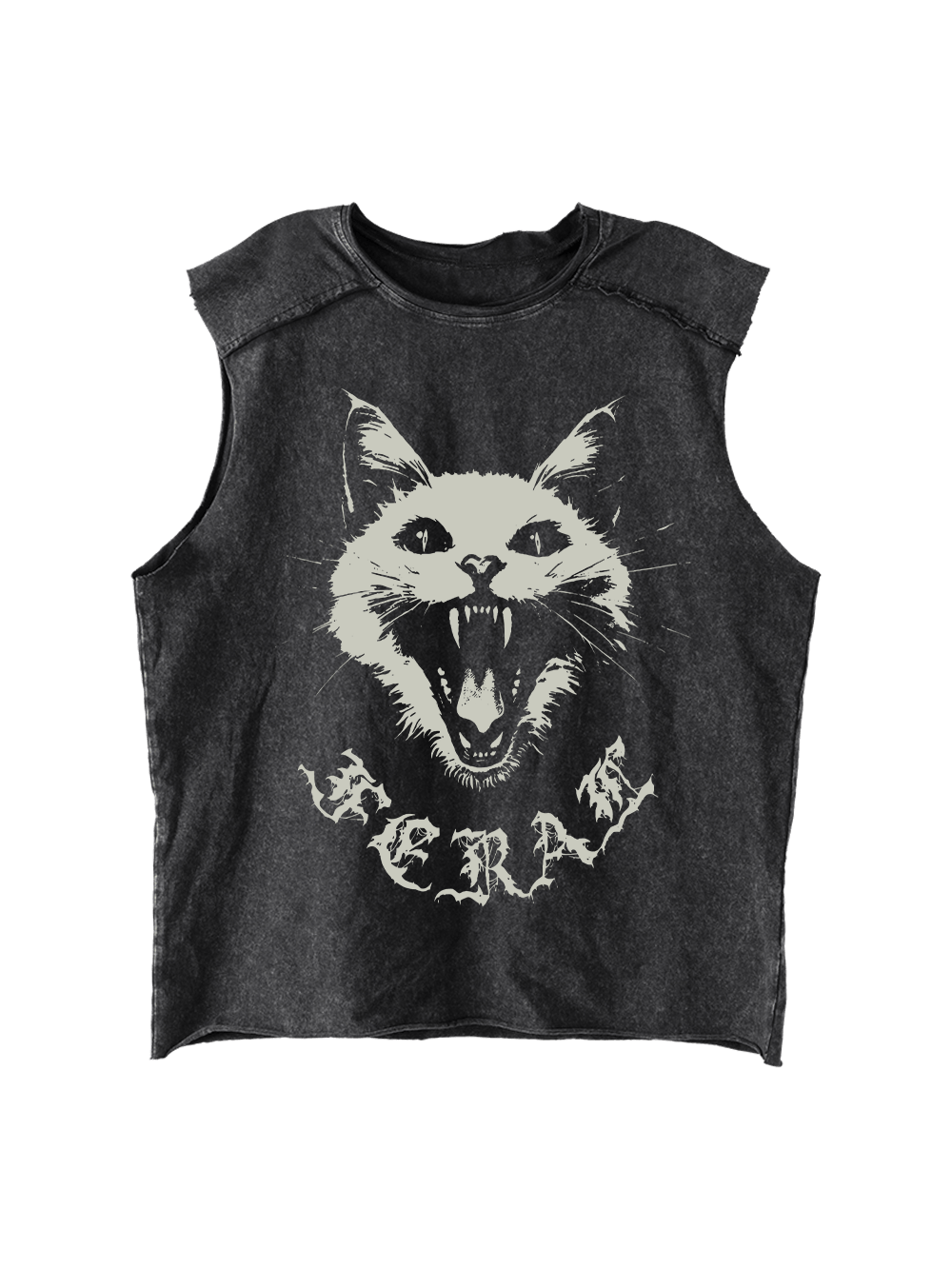 Feral White Cat Distressed Tank Top