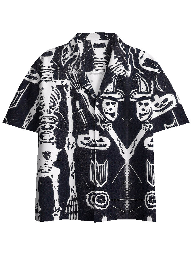 SKELETON SCENE BUTTON UP POCKET SHIRT