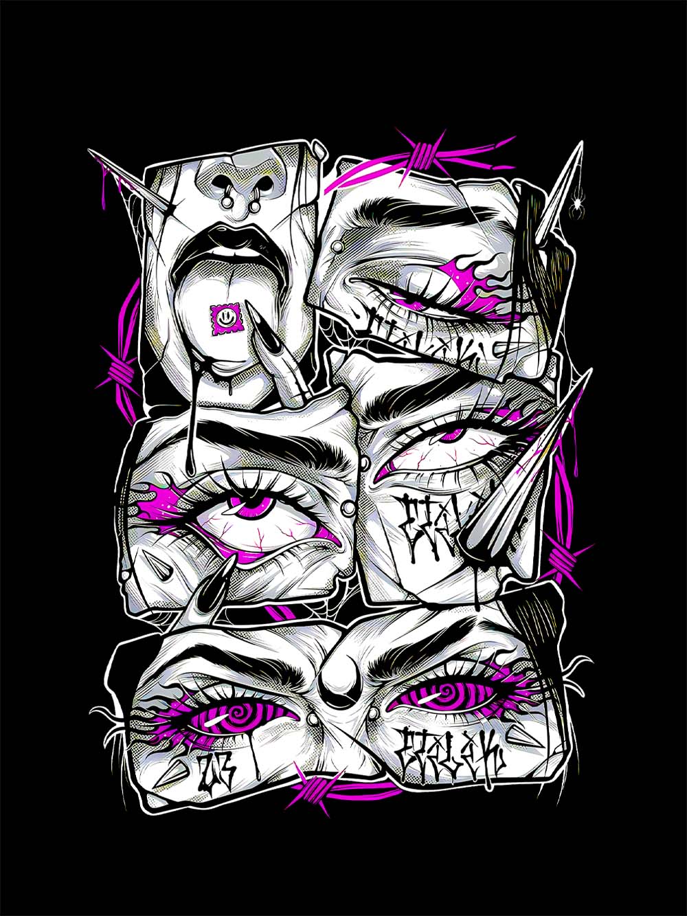 Accented Fragmented Faces Washed Tshirt