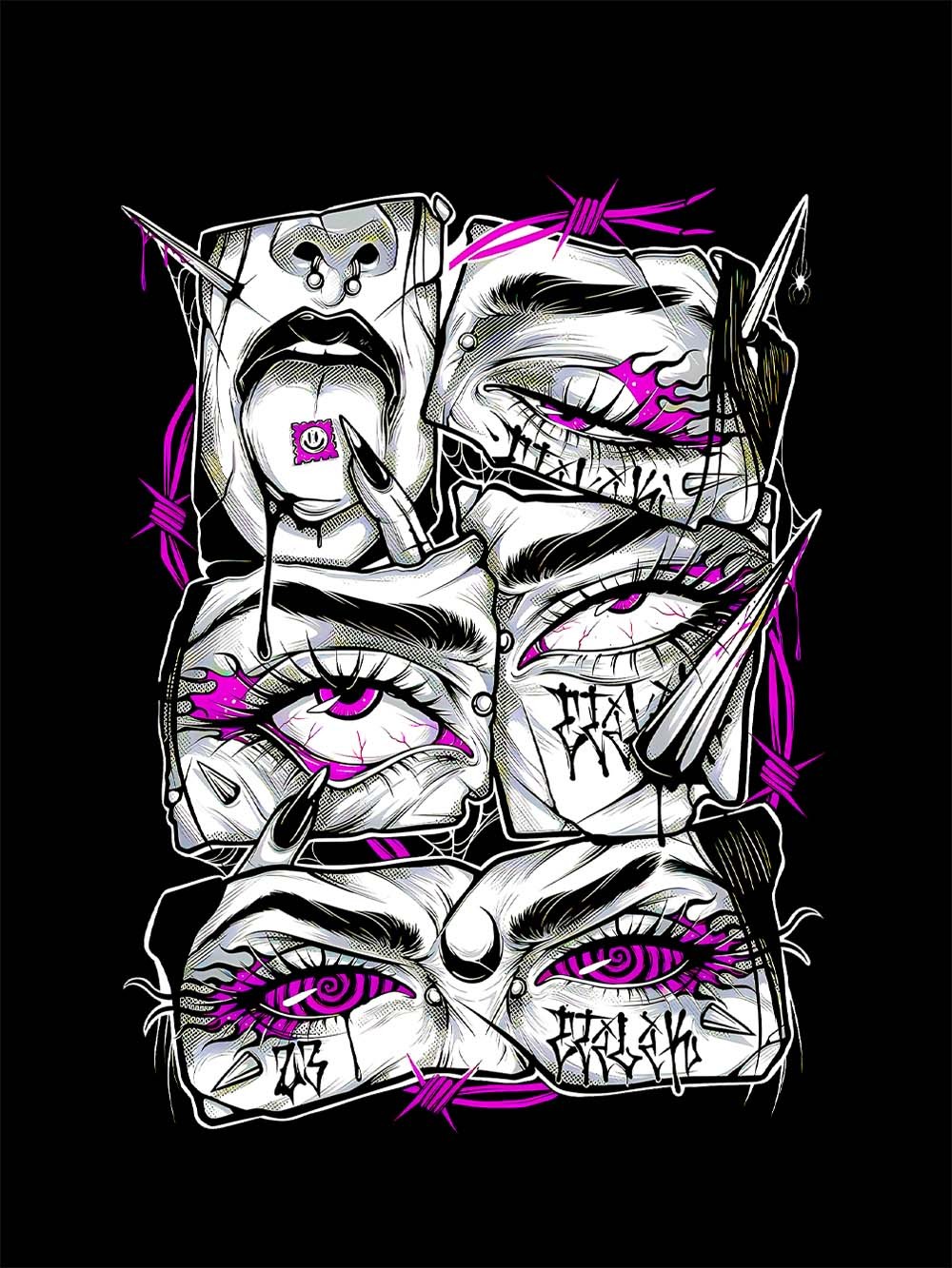 Accented Fragmented Faces Washed Tshirt