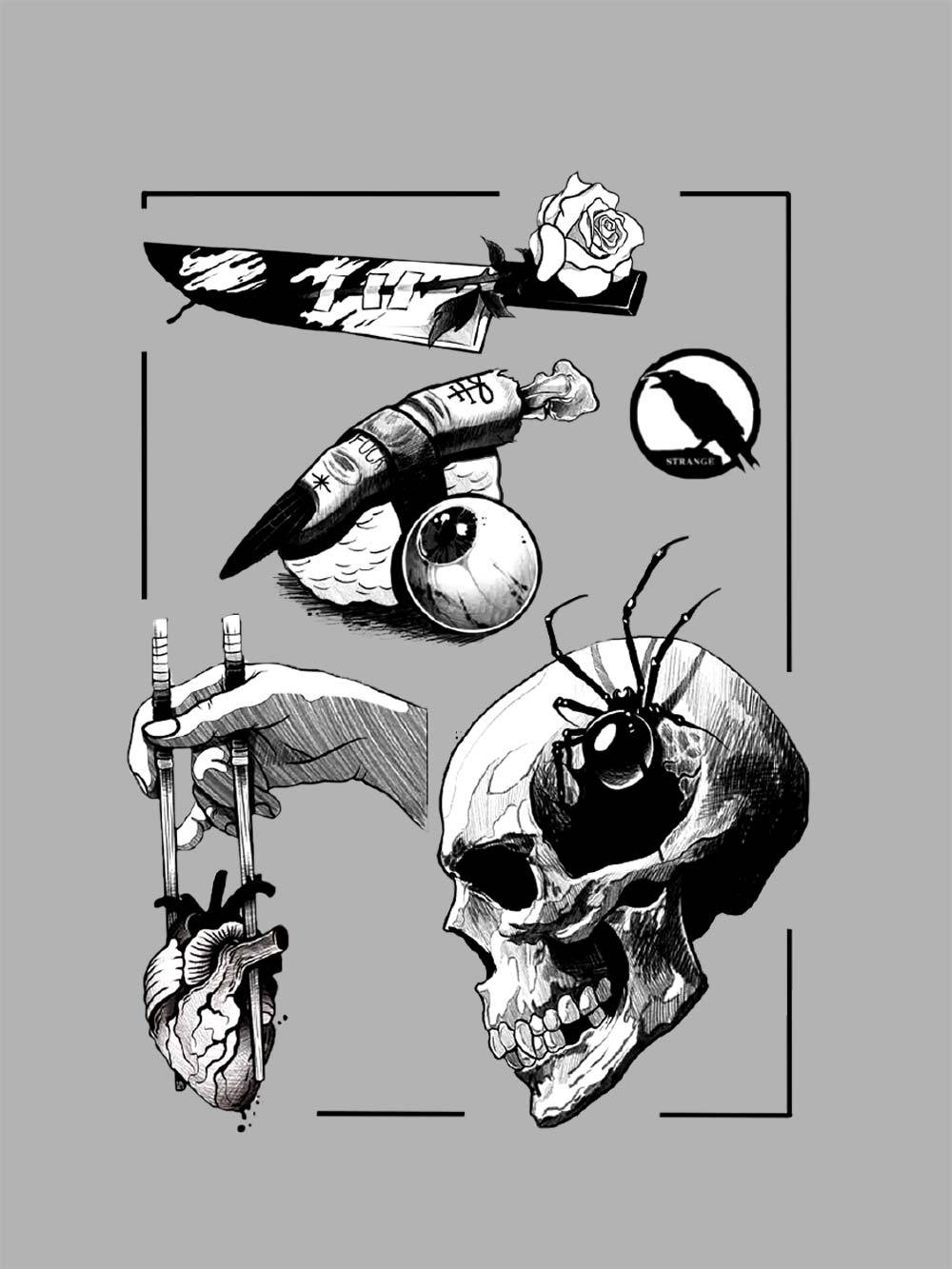 Dark Surreal Illustrations Washed Tshirt