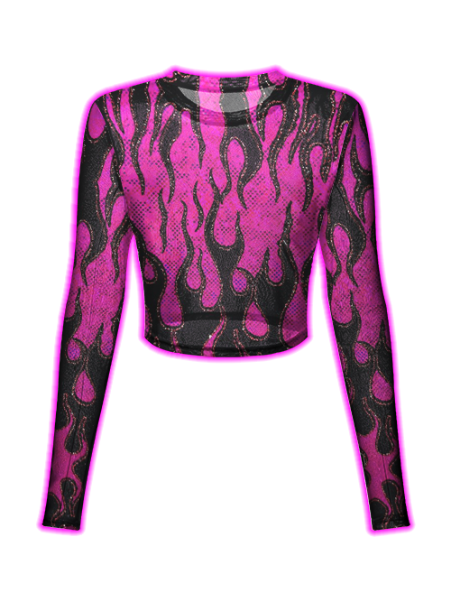 Pink Flame Pattern Mesh Top