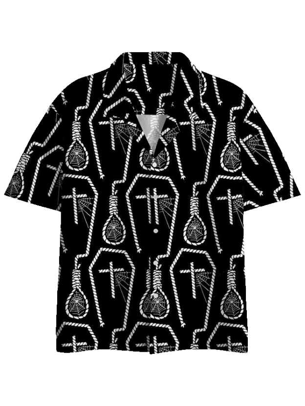 SPIDER WEB AND COFFIN BUTTON UP POCKET SHIRT
