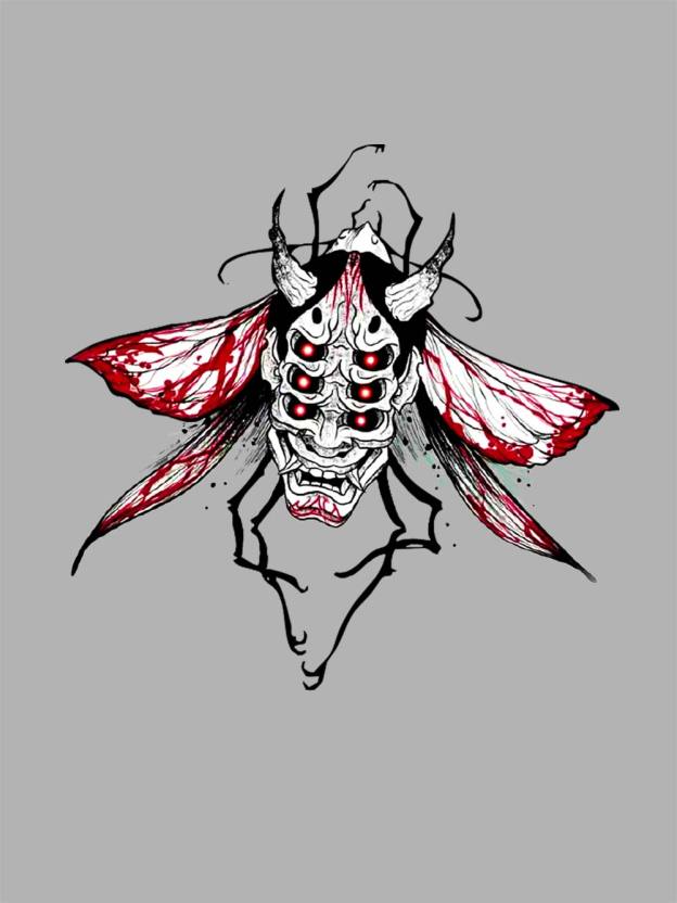 Demonic Moth Mask Washed Tshirt