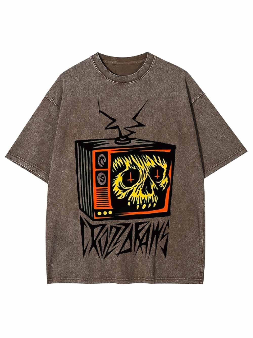 DISTORTED SKULL TV WASHED TSHIRT