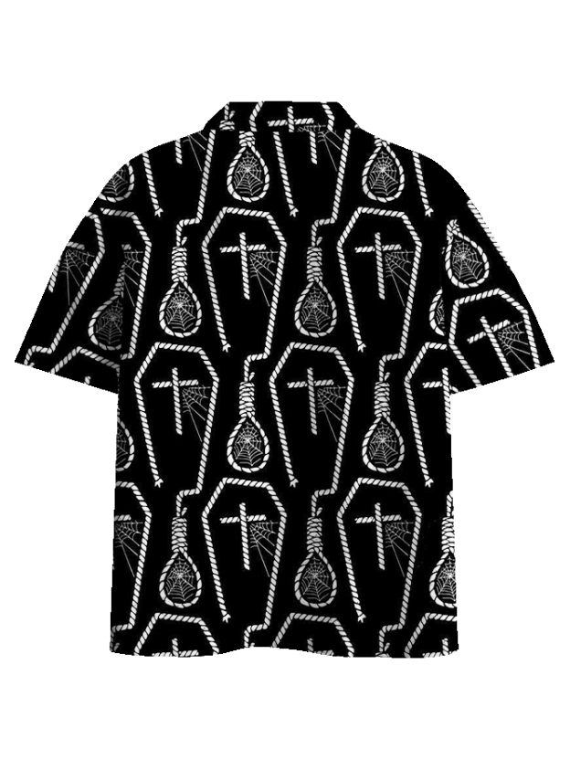 SPIDER WEB AND COFFIN BUTTON UP POCKET SHIRT