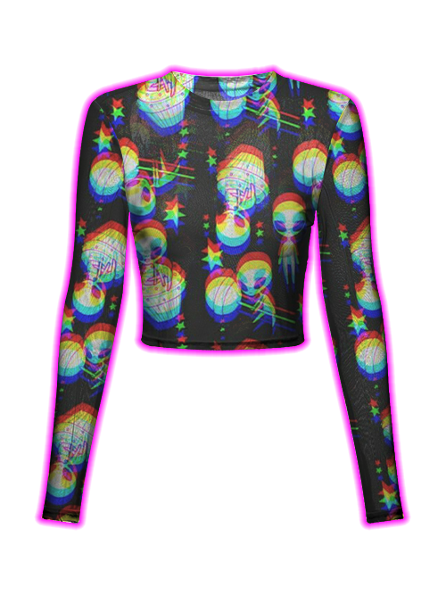 Alien Glitch Pattern Mesh Top