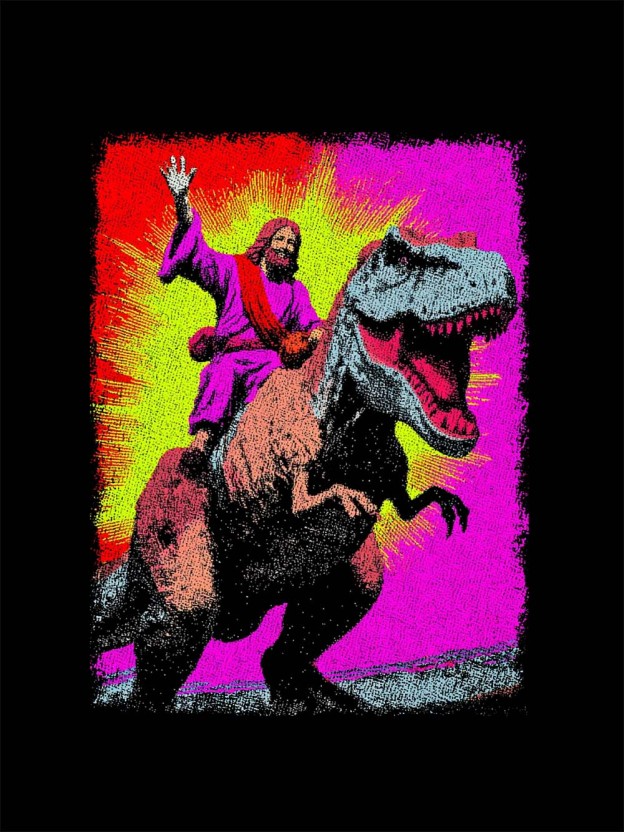 Jesus Riding Godzilla Washed Tshirt