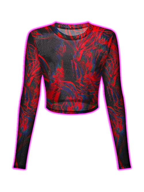 Red Abstract Flames Mesh Top