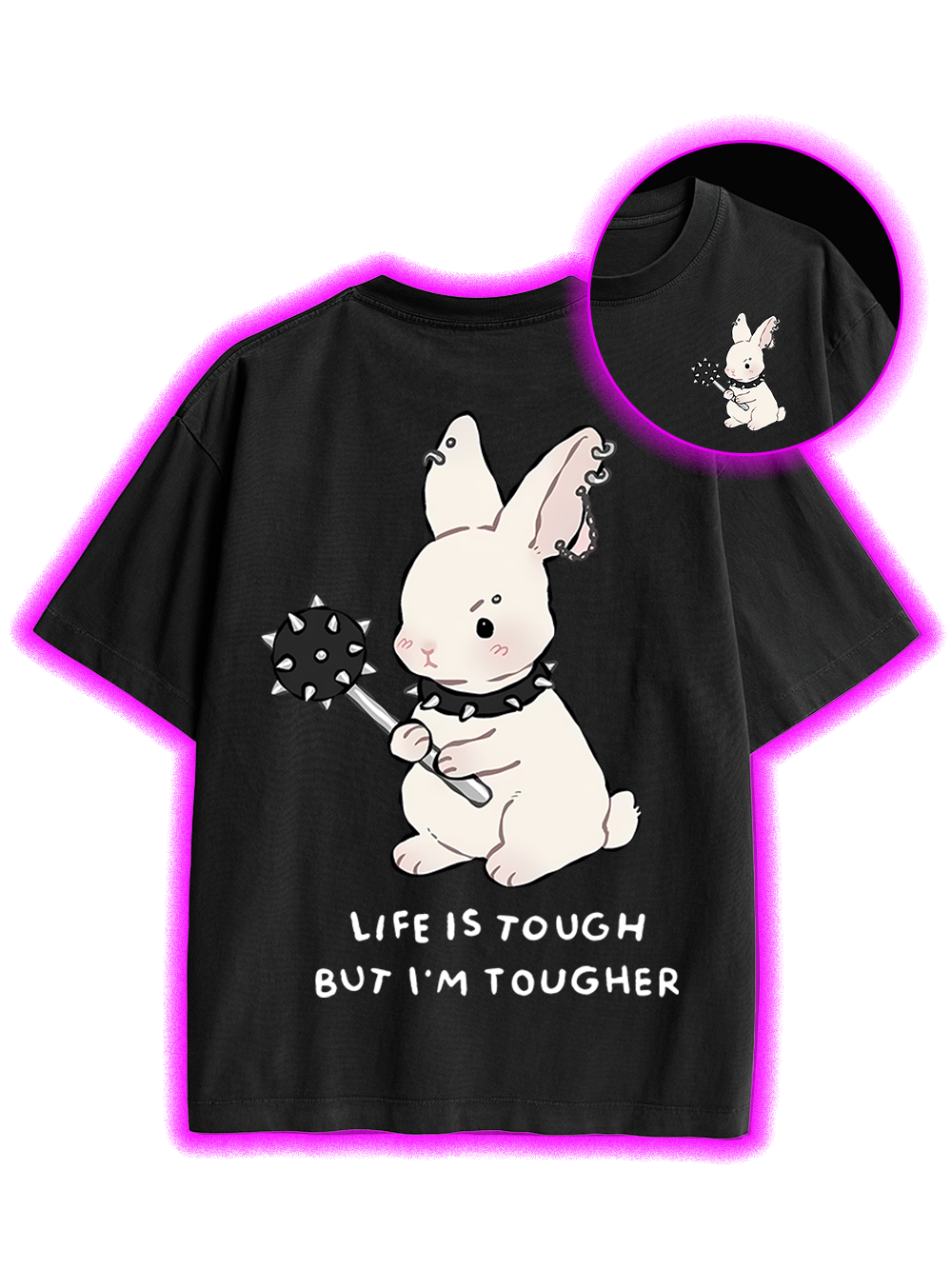 Tough Bunny Double Sided Print Washed TShirt-ClassyOutlaw Sale