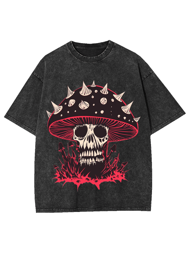 Punk Mushroom Skull Washed Tshirt
